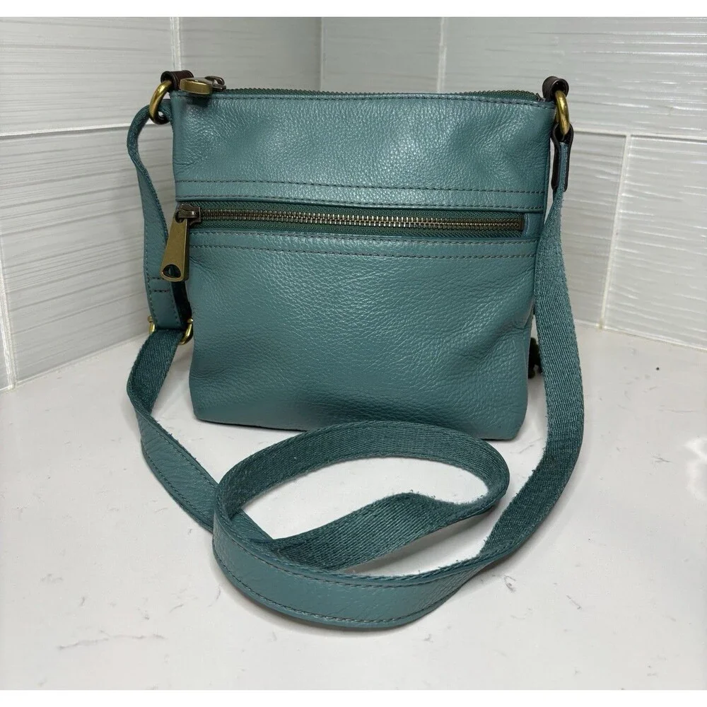 Fossil Teal Crossbody Small Leather Hobo Bag Shoulder Strap Mini Purse